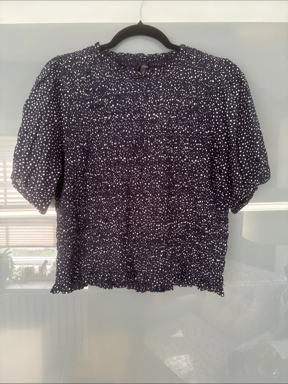 J. Crew Navy Blue Polka Dot Short Sleeve Blouse NWT